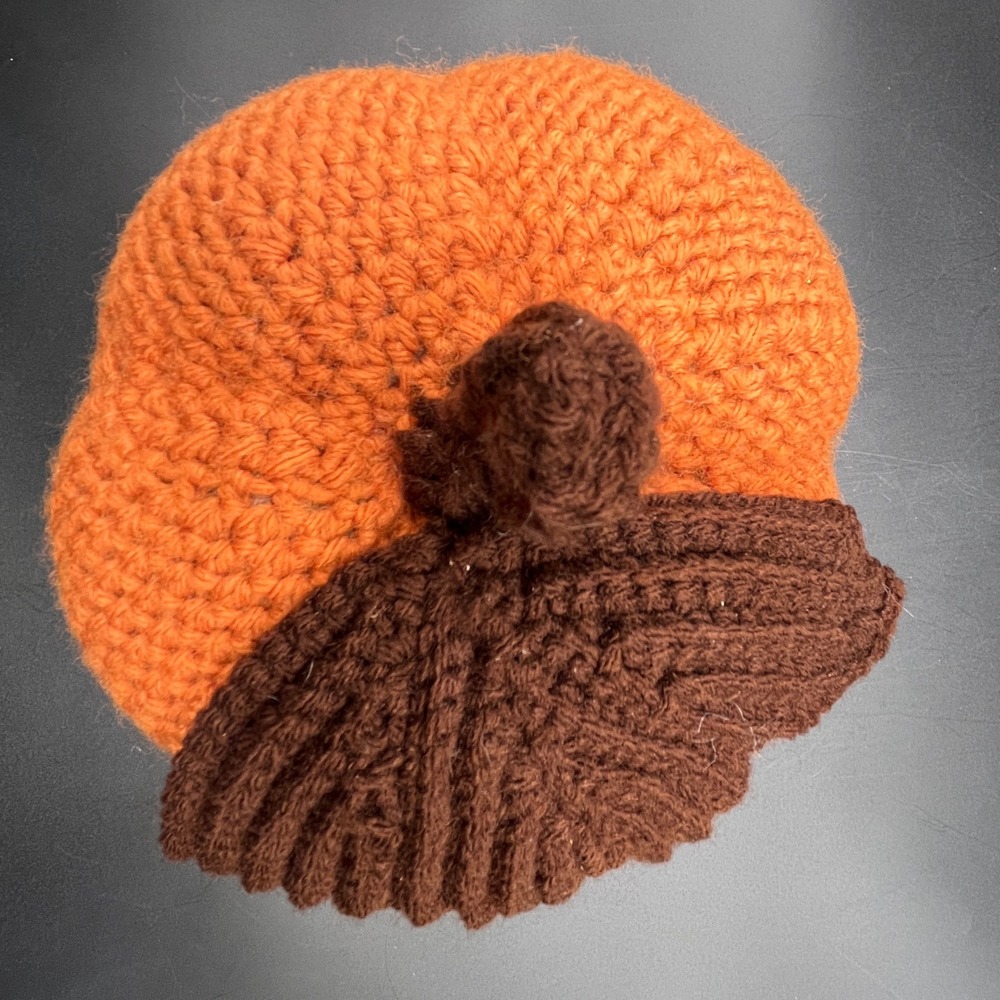 Handmade Crochet Pumpkin Orange Brown Fall Autumn Thanksgiving Decor 7"x 6" Vtg - Picture 6 of 7